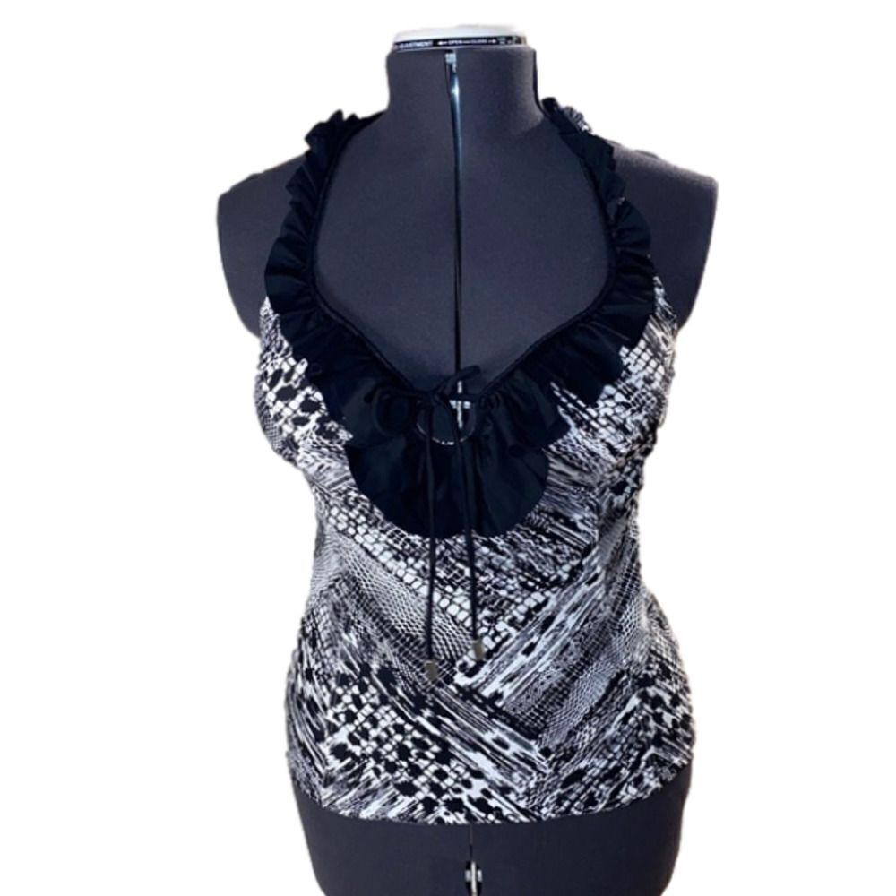 NYGARD Women’s  Black & White Tankini Top Built in Bra (Size Medium) NWT